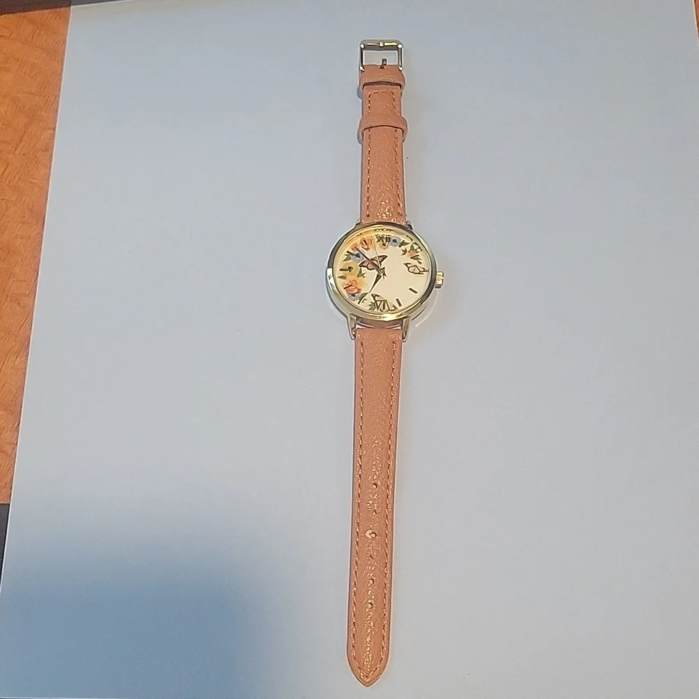 Butterfly Women's Watch with Brown Imitation Leather Band - Picture 3 of 5